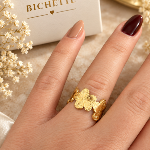 Bague Fleur en Acier Inoxydable doré