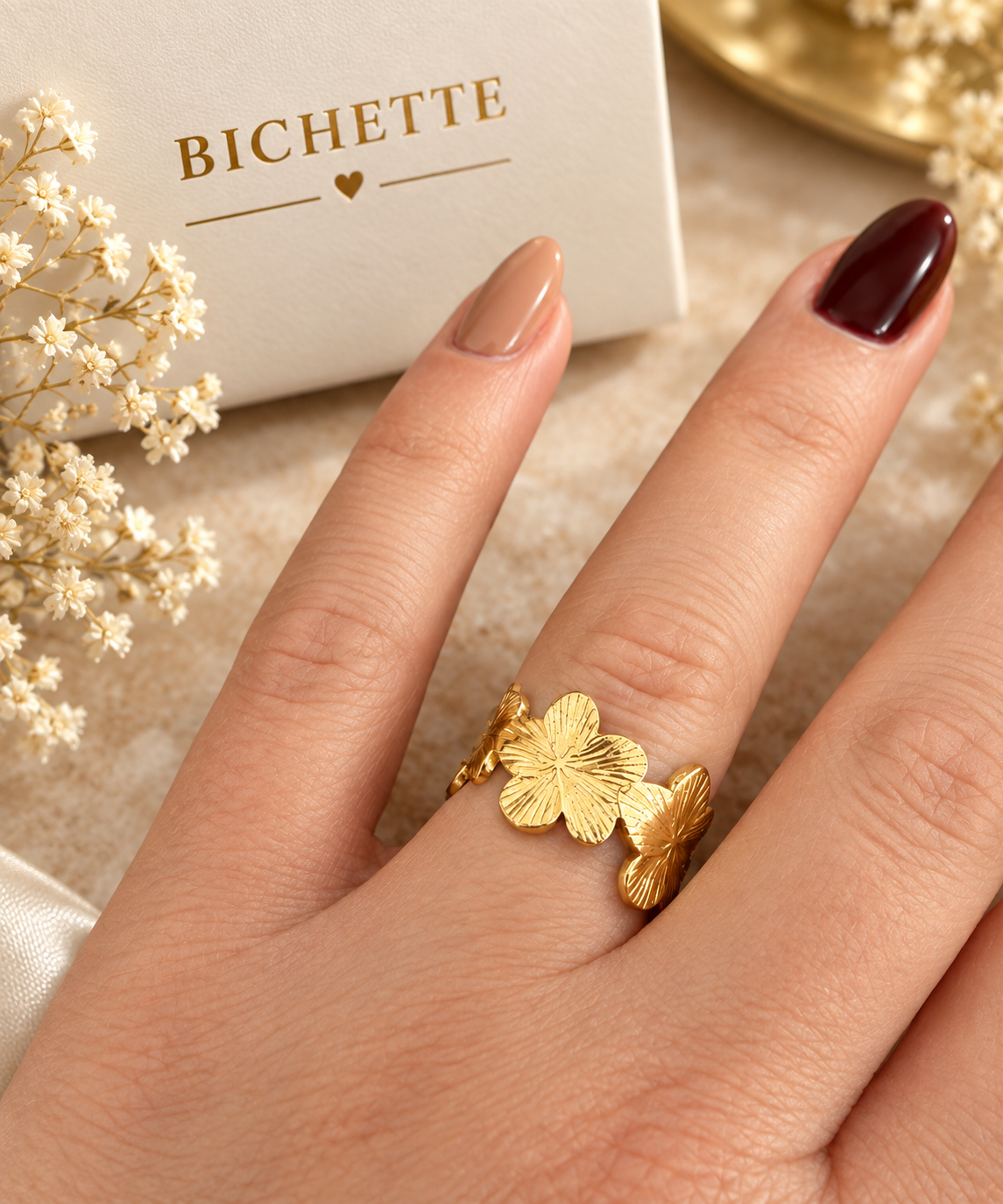 Bague Fleur en Acier Inoxydable doré