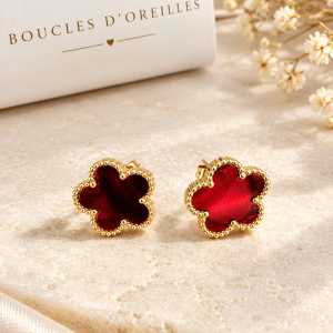 Boucles d'Oreilles Trèfle - bordeaux