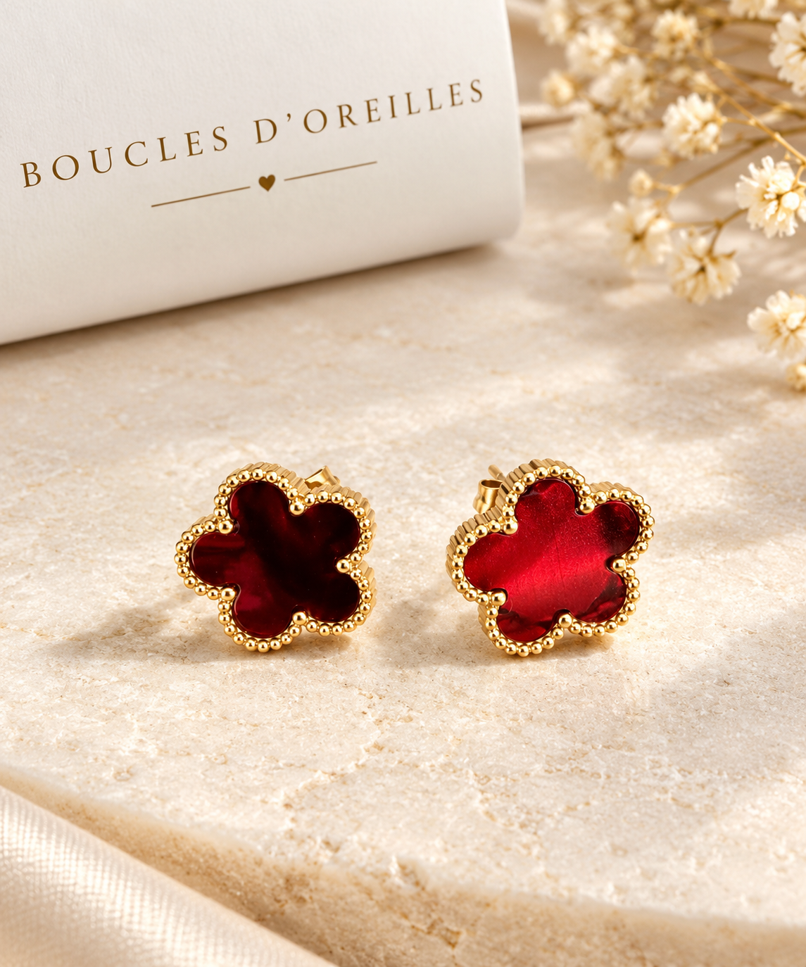 Boucles d'Oreilles Trèfle - bordeaux