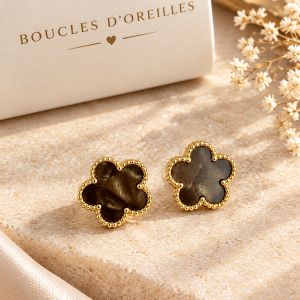 Boucles d'Oreilles Trèfle - brun