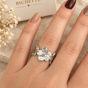 Bague Fleur en Acier Inoxydable argent