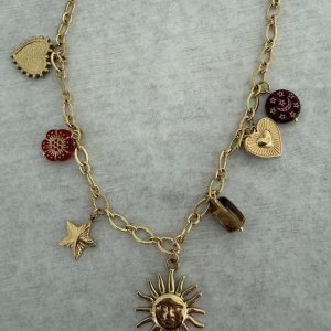 Collier charms soleil et cœur